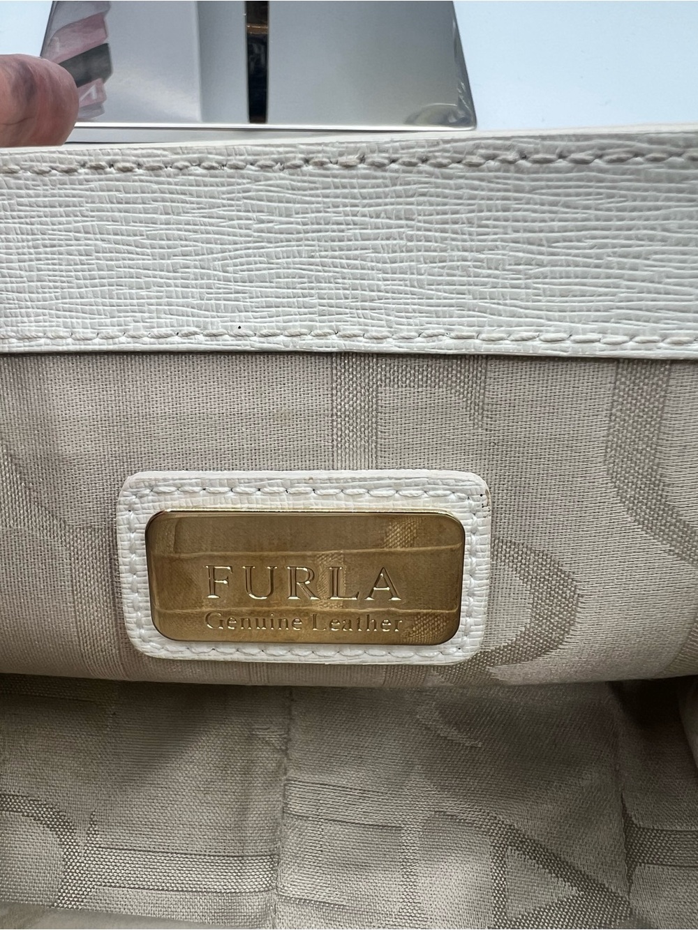 Furla Cream Leather Crossbody with Gold Chain Strap - Picture 11 of 13